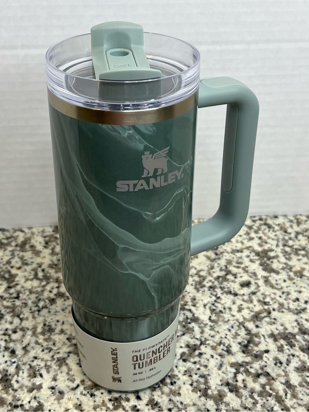 Stanley Green Swirl Stainless Travel Mug with Handle New 30 Oz